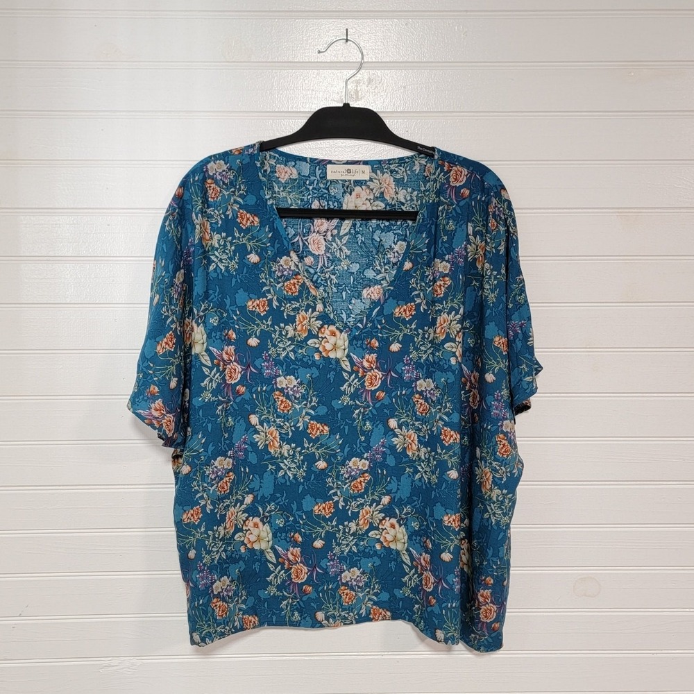 Natural Life Floral Oversized Slouchy Bohoβ Boxy V Neck Tunic Top Size Medium